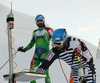 Andreas Romar of Finland, and his coach Mitja Zupan testing skis before start of Audi FIS Alpine skiing World cup giant slalom race. Women giant slalom race of Audi FIS Alpine skiing World cup 2013-2014 was held on Saturday, 26th of October 2013 on Rettenbach glacier above Soelden, Austria.
