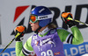 Veronique Hronek of Germany reacts in finish area of the second run of Audi FIS Alpine skiing World cup giant slalom race. Women giant slalom race of Audi FIS Alpine skiing World cup 2013-2014 was held on Saturday, 26th of October 2013 on Rettenbach glacier above Soelden, Austria.
