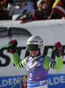 Third placed Viktoria Rebensburg of Germany reacts in finish area of the second run of Audi FIS Alpine skiing World cup giant slalom race. Women giant slalom race of Audi FIS Alpine skiing World cup 2013-2014 was held on Saturday, 26th of October 2013 on Rettenbach glacier above Soelden, Austria.
