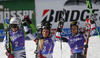 Winner Lara Gut of Switzerland (M), second placed Kathrin Zettel of Austria (R) and third placed Viktoria Rebensburg of Germany (L) celebrate their medals won in Audi FIS Alpine skiing World cup giant slalom race. Women giant slalom race of Audi FIS Alpine skiing World cup 2013-2014 was held on Saturday, 26th of October 2013 on Rettenbach glacier above Soelden, Austria.
