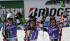 Winner Lara Gut of Switzerland (M), second placed Kathrin Zettel of Austria (R) and third placed Viktoria Rebensburg of Germany (L) celebrate their medals won in Audi FIS Alpine skiing World cup giant slalom race. Women giant slalom race of Audi FIS Alpine skiing World cup 2013-2014 was held on Saturday, 26th of October 2013 on Rettenbach glacier above Soelden, Austria.
