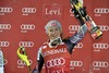 1st place Mikaela Shiffrin of the USA celebrate on podium during ladies Slalom of FIS ski alpine world cup at the Levi Black course in Levi, Finland on 2013/11/16. 
