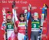 2nd place Tina Weirather of Lichtenstein, 1st place Lara Gut of Switzerland and 3rd place Elena Fanchini of Italy Celebrate on Podium after ladies Downhill of the Beaver Creek FIS Ski Alpine World Cup at the Birds of Prey Raptor in Beaver Creek, United States on 2012/11/29.
