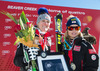 2nd place Anna Fenninger of Austria, 1st place Lara Gut of Switzerland and 1st place Nicole Hosp of Austria Celebrate on Podium after ladies Super-G of the Beaver Creek FIS Ski Alpine World Cup at the Birds of Prey Raptor in Beaver Creek, United States on 2012/11/30.
