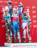 2nd place Mikaela Shiffrin of the USA, 1st place Jessica Lindell-Vikarby of Sweden, 3rd place Tina Weirather of Lichtenstein Celebrate on Podium after ladies Giant Slalom of the Beaver Creek FIS Ski Alpine World Cup at the Birds of Prey Raptor in Beaver Creek, United States on 2012/12/01.
