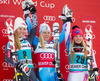 2nd place Mikaela Shiffrin of the USA, 1st place Jessica Lindell-Vikarby of Sweden, 3rd place Tina Weirather of Lichtenstein Celebrate on Podium after ladies Giant Slalom of the Beaver Creek FIS Ski Alpine World Cup at the Birds of Prey Raptor in Beaver Creek, United States on 2012/12/01.
