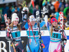 2nd place Mikaela Shiffrin of the USA, 1st place Jessica Lindell-Vikarby of Sweden, 3rd place Tina Weirather of Lichtenstein celebrate after 2nd run of ladies Giant Slalom of the Beaver Creek FIS Ski Alpine World Cup at the Birds of Prey Raptor in Beaver Creek, United States on 2012/12/01.

