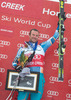 1st place Aksel Lund Svindal of Norway celebrate on Podium after mens downhill of the Beaver Creek FIS Ski Alpine World Cup at the Birds of Prey in Beaver Creek, United States on 2012/12/06.
