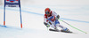 Patrick Kueng of Switzerland skiing during men Super-G race of Audi FIS Alpine skiing World cup in Val Gardena, Italy. Super-G race of Audi FIS Alpine skiing World cup 2013-2014 was held on Friday, 20th of December 2013 on Saslong course in Val Gardena, Italy.

