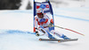 Didier Defago of Switzerland skiing during men Super-G race of Audi FIS Alpine skiing World cup in Val Gardena, Italy. Super-G race of Audi FIS Alpine skiing World cup 2013-2014 was held on Friday, 20th of December 2013 on Saslong course in Val Gardena, Italy.
