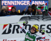 Winner Anna Fenninger of Austria reacts in finish of second run of women giant slalom race of Audi FIS Alpine skiing World cup in Lienz, Austria. Women giant slalom race of Audi FIS Alpine skiing World cup 2013-2014 was held on Saturday, 28th of December 2013 in Lienz, Austria.
