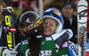 Winner Anna Fenninger of Austria (L) accepts congratulations from second placed Jessica Lindell-Vikarby of Sweden (R) after women giant slalom race of Audi FIS Alpine skiing World cup in Lienz, Austria. Women giant slalom race of Audi FIS Alpine skiing World cup 2013-2014 was held on Saturday, 28th of December 2013 in Lienz, Austria.
