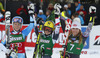 Winner Anna Fenninger of Austria (M), second placed Jessica Lindell-Vikarby of Sweden (L) and third placed Mikaela Shiffrin of USA (R) celebrate their medals won in women giant slalom race of Audi FIS Alpine skiing World cup in Lienz, Austria. Women giant slalom race of Audi FIS Alpine skiing World cup 2013-2014 was held on Saturday, 28th of December 2013 in Lienz, Austria.
