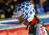 Tanja Poutiainen of Finland reacts in finish of second run of women giant slalom race of Audi FIS Alpine skiing World cup in Lienz, Austria. Women giant slalom race of Audi FIS Alpine skiing World cup 2013-2014 was held on Saturday, 28th of December 2013 in Lienz, Austria.
