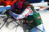Marion Bertrand of France reacts in finish of second run of women giant slalom race of Audi FIS Alpine skiing World cup in Lienz, Austria. Women giant slalom race of Audi FIS Alpine skiing World cup 2013-2014 was held on Saturday, 28th of December 2013 in Lienz, Austria.

