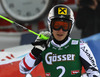 Kathrin Zettel of Austria reacts in finish of second run of women giant slalom race of Audi FIS Alpine skiing World cup in Lienz, Austria. Women giant slalom race of Audi FIS Alpine skiing World cup 2013-2014 was held on Saturday, 28th of December 2013 in Lienz, Austria.
