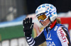 Tanja Poutiainen of Finland reacts in finish of the second run of women slalom race of Audi FIS Alpine skiing World cup in Lienz, Austria. Women slalom race of Audi FIS Alpine skiing World cup 2013-2014 was held on Sunday, 29th of December 2013 in Lienz, Austria.
