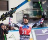 2nd place Hannes Reichelt of Austria#7 Celebrate on Podium after mens downhill of the Bormio FIS Ski Alpine World Cup at the Stelvio Course in Bormio, Italy on 2013/12/29.
