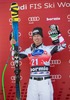 2nd place Hannes Reichelt of Austria#7 Celebrate on Podium after mens downhill of the Bormio FIS Ski Alpine World Cup at the Stelvio Course in Bormio, Italy on 2013/12/29.
