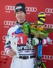 2nd place Hannes Reichelt of Austria#7 Celebrate on Podium after mens downhill of the Bormio FIS Ski Alpine World Cup at the Stelvio Course in Bormio, Italy on 2013/12/29.
