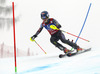 Mikaela Shiffrin of USA skiing in first run of women slalom race of Audi FIS Alpine skiing World cup in Lienz, Austria. Women slalom race of Audi FIS Alpine skiing World cup 2013-2014 was held on Sunday, 29th of December 2013 in Lienz, Austria.
