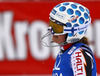 Tanja Poutiainen of Finland reacts in finish of the second run of women slalom race of Audi FIS Alpine skiing World cup in Lienz, Austria. Women slalom race of Audi FIS Alpine skiing World cup 2013-2014 was held on Sunday, 29th of December 2013 in Lienz, Austria.
