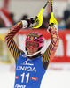Marie-Michele Gagnon of Canada reacts in finish of the second run of women slalom race of Audi FIS Alpine skiing World cup in Lienz, Austria. Women slalom race of Audi FIS Alpine skiing World cup 2013-2014 was held on Sunday, 29th of December 2013 in Lienz, Austria.
