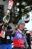 Mikaela Shiffrin celebrate on podium after the ladies Slalom of the Bormio FIS Ski World Cup at the Stelvio Course in Bormio, Italy on 2014/01/05.
