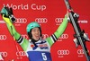 1st place Felix Neureuther of Germany celebrate on Podium after mens Slalom of the Bormio FIS Ski World Cup at the Stelvio Course in Bormio, Italy on 2014/01/06.
