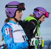 Tina Maze of Slovenia and Maria Hoefl-Riesch of Germany during ladies 1st downhill practice of the Altenmarkt Zauchnesee FIS Ski Alpine World Cup at the Kaelberloch course in Zauchensee, Austria on 2014/01/09.
