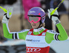 3rd place Maria Hoefl Riesch of Germany reacts in the finish area after her run of ladies downhill of the Altenmarkt Zauchnesee FIS Ski Alpine World Cup at the Kaelberloch course in Zauchensee, Austria on 2014/01/11.
