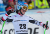 1st place Elisabeth Goergl of Austria reacts in the finish area after her run of ladies downhill of the Altenmarkt Zauchnesee FIS Ski Alpine World Cup at the Kaelberloch course in Zauchensee, Austria on 2014/01/11.
