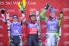 2nd place Michaela Kirchgasser of Austria, 1st place Marie Michele Gagnon of Canada, 3rd place Maria Hoefl Riesch of Germany celebrate on podium after the ladies Super Combined of the Altenmarkt Zauchnesee FIS Ski Alpine World Cup at the Kaelberloch course in Zauchensee, Austria on 2014/01/12.

