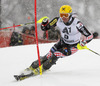 Manfred Moelgg of Italy skiing in first run of men slalom race of Audi FIS Alpine skiing World cup in Kitzbuehel, Austria. Men slalom race of Audi FIS Alpine skiing World cup 2013-2014 was held on Friday, 24th of January 2014 in Kitzbuehel, Austria.

