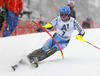 Mattias Hargin of Sweden skiing in first run of men slalom race of Audi FIS Alpine skiing World cup in Kitzbuehel, Austria. Men slalom race of Audi FIS Alpine skiing World cup 2013-2014 was held on Friday, 24th of January 2014 in Kitzbuehel, Austria.
