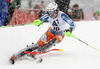 Henrik Kristoffersen of Norway skiing in first run of men slalom race of Audi FIS Alpine skiing World cup in Kitzbuehel, Austria. Men slalom race of Audi FIS Alpine skiing World cup 2013-2014 was held on Friday, 24th of January 2014 in Kitzbuehel, Austria.
