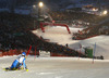 Anton Lahdenperae of Sweden skiing in second run of men slalom race of Audi FIS Alpine skiing World cup in Kitzbuehel, Austria. Men slalom race of Audi FIS Alpine skiing World cup 2013-2014 was held on Friday, 24th of January 2014 in Kitzbuehel, Austria.
