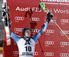 Second placed Henrik Kristoffersen of Norway celebrate his medal won in men slalom race of Audi FIS Alpine skiing World cup in Kitzbuehel, Austria. Men slalom race of Audi FIS Alpine skiing World cup 2013-2014 was held on Friday, 24th of January 2014 in Kitzbuehel, Austria.
