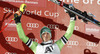 Winner Felix Neureuther of Germany celebrate his medal won in men slalom race of Audi FIS Alpine skiing World cup in Kitzbuehel, Austria. Men slalom race of Audi FIS Alpine skiing World cup 2013-2014 was held on Friday, 24th of January 2014 in Kitzbuehel, Austria.

