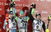 Winner Felix Neureuther of Germany (M), second placed Henrik Kristoffersen of Norway (L) and third placed Patrick Thaler of Italy (R) celebrate their medals won in men slalom race of Audi FIS Alpine skiing World cup in Kitzbuehel, Austria. Men slalom race of Audi FIS Alpine skiing World cup 2013-2014 was held on Friday, 24th of January 2014 in Kitzbuehel, Austria.
