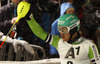 Winner Felix Neureuther of Germany reacts in finish of the second run of men slalom race of Audi FIS Alpine skiing World cup in Kitzbuehel, Austria. Men slalom race of Audi FIS Alpine skiing World cup 2013-2014 was held on Friday, 24th of January 2014 in Kitzbuehel, Austria.
