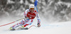 Fifth placed Johan Clarey of France skiing in men super-g race of Audi FIS Alpine skiing World cup in Kitzbuehel, Austria. Men super-g race of Audi FIS Alpine skiing World cup 2013-2014 was held on Sunday, 26th of January 2014 on Streifalm course in Kitzbuehel, Austria.

