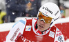 Fifth placed Johan Clarey of France reacts in finish of men super-g race of Audi FIS Alpine skiing World cup in Kitzbuehel, Austria. Men super-g race of Audi FIS Alpine skiing World cup 2013-2014 was held on Sunday, 26th of January 2014 on Streifalm course in Kitzbuehel, Austria.
