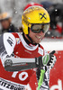 Third placed Max Franz of Austria reacts in finish of men super-g race of Audi FIS Alpine skiing World cup in Kitzbuehel, Austria. Men super-g race of Audi FIS Alpine skiing World cup 2013-2014 was held on Sunday, 26th of January 2014 on Streifalm course in Kitzbuehel, Austria.
