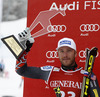  celebrate their medals won in men super-g race of Audi FIS Alpine skiing World cup in Kitzbuehel, Austria. Men super-g race of Audi FIS Alpine skiing World cup 2013-2014 was held on Sunday, 26th of January 2014 on Streifalm course in Kitzbuehel, Austria.
