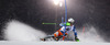 Henrik Kristoffersen of Norway skiing in first run of The Night race, men slalom race of Audi FIS Alpine skiing World cup in Schladming, Austria. The Night race, men slalom race of Audi FIS Alpine skiing World cup 2013-2014 was held on Tuesday, 28th of January 2014 in Schladming, Austria.
