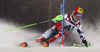 Marcel Hirscher of Austria skiing in first run of The Night race, men slalom race of Audi FIS Alpine skiing World cup in Schladming, Austria. The Night race, men slalom race of Audi FIS Alpine skiing World cup 2013-2014 was held on Tuesday, 28th of January 2014 in Schladming, Austria.
