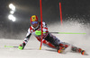 Marcel Hirscher of Austria skiing in first run of The Night race, men slalom race of Audi FIS Alpine skiing World cup in Schladming, Austria. The Night race, men slalom race of Audi FIS Alpine skiing World cup 2013-2014 was held on Tuesday, 28th of January 2014 in Schladming, Austria.
