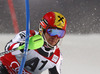 Marcel Hirscher of Austria skiing in first run of The Night race, men slalom race of Audi FIS Alpine skiing World cup in Schladming, Austria. The Night race, men slalom race of Audi FIS Alpine skiing World cup 2013-2014 was held on Tuesday, 28th of January 2014 in Schladming, Austria.
