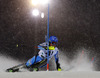 Mattias Hargin of Sweden skiing in first run of The Night race, men slalom race of Audi FIS Alpine skiing World cup in Schladming, Austria. The Night race, men slalom race of Audi FIS Alpine skiing World cup 2013-2014 was held on Tuesday, 28th of January 2014 in Schladming, Austria.
